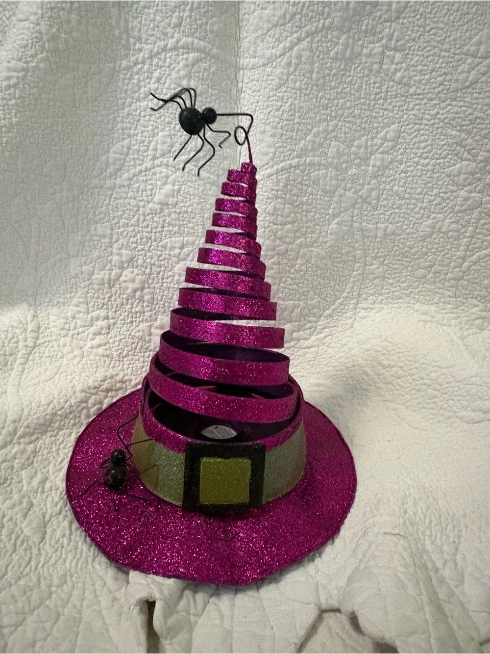 Pier 1 Magenta Glitter Spiral Witch Hat with Spider Accent